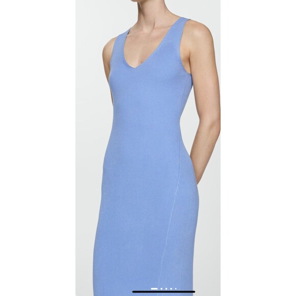 MNG Women’s Ribbed Knit Stretch Sleeveless Bodycon Dress Periwinkle 6 Romantic - Picture 1 of 10